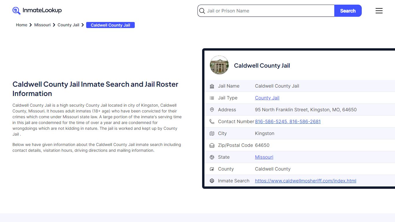 Caldwell County Jail (MO) Inmate Search Missouri - Inmate Lookup